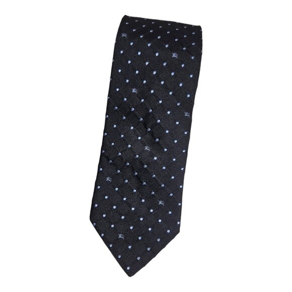 BURBERRY Men's 100% Silk Necktie LUXURY Blue Polka Dot Monogram Logo W:3.6" EUC - Picture 1 of 6